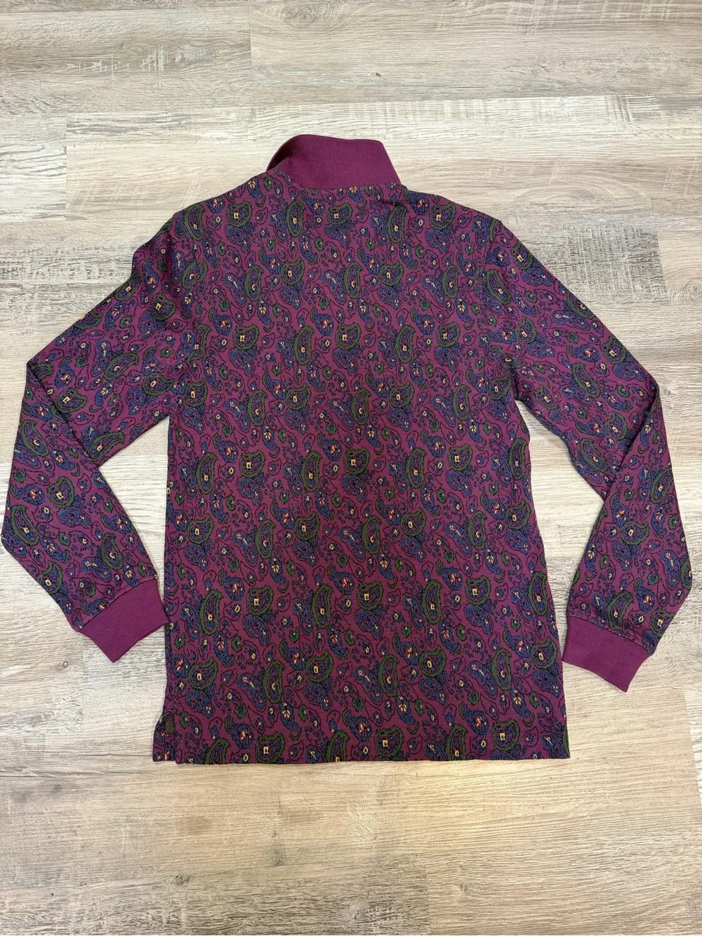 J. Crew Men's Long Sleeve Paisley Polo Shirt Purple Dolce Paisley Double Knit